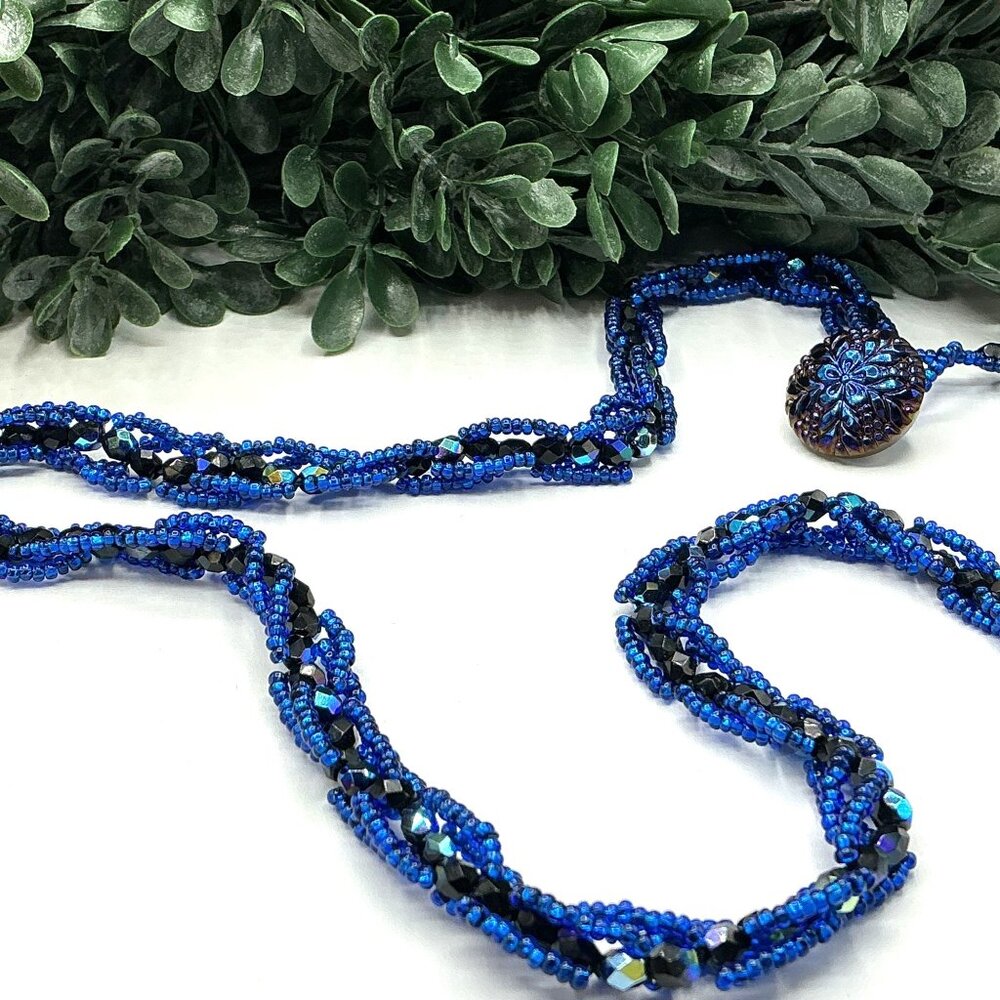 Handcrafted Multi-Strand Blue Beaded Necklace With Glass Accents and Intricate B